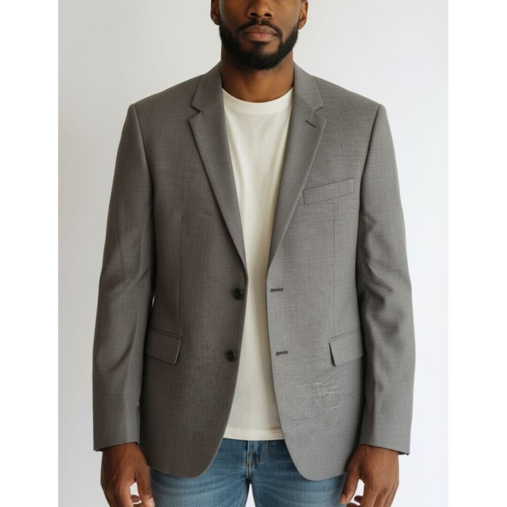 DKNY Mens Gray Blazer Jacket Made In Canada Two-Button Closure Size 44L